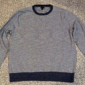 J. Crew Men's Blue and White Striped Crewneck Sweater